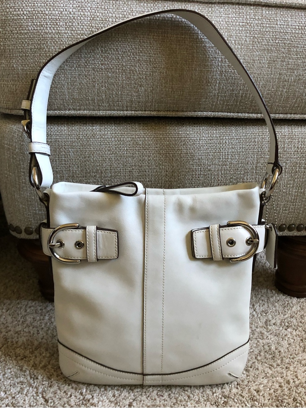 Coach white leather shoulder bag handbag purse full grain 1453